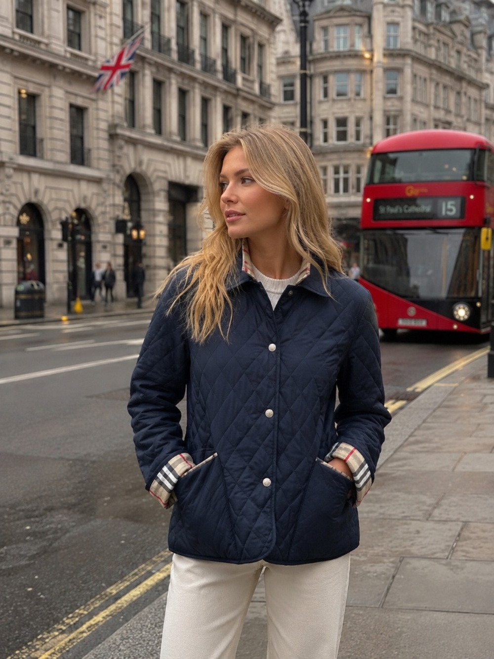 Vintage Burberry London Quilted Nova Check Jacket Made in England Navy Size M